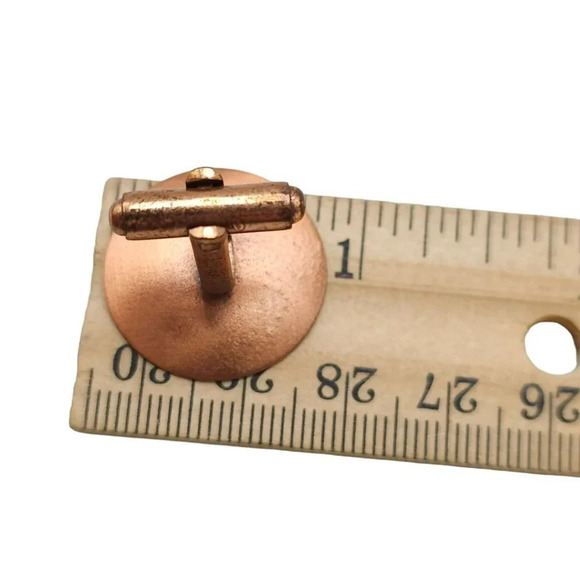 Blue Enamel Modernist Copper Round Cufflinks Vintage - Picture 4 of 4